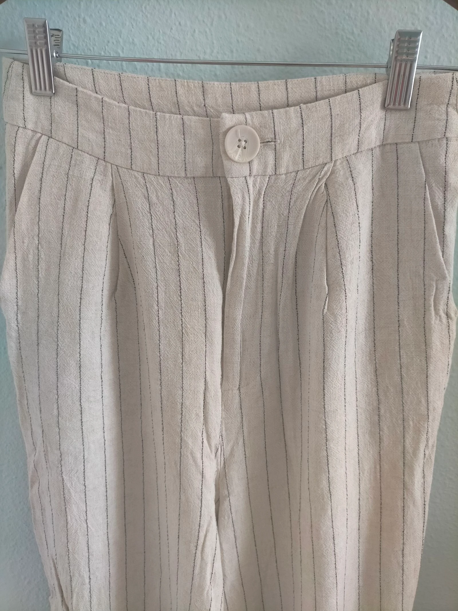 Pantalón lino rayas beige Stradivarius Palazzo Talla S 